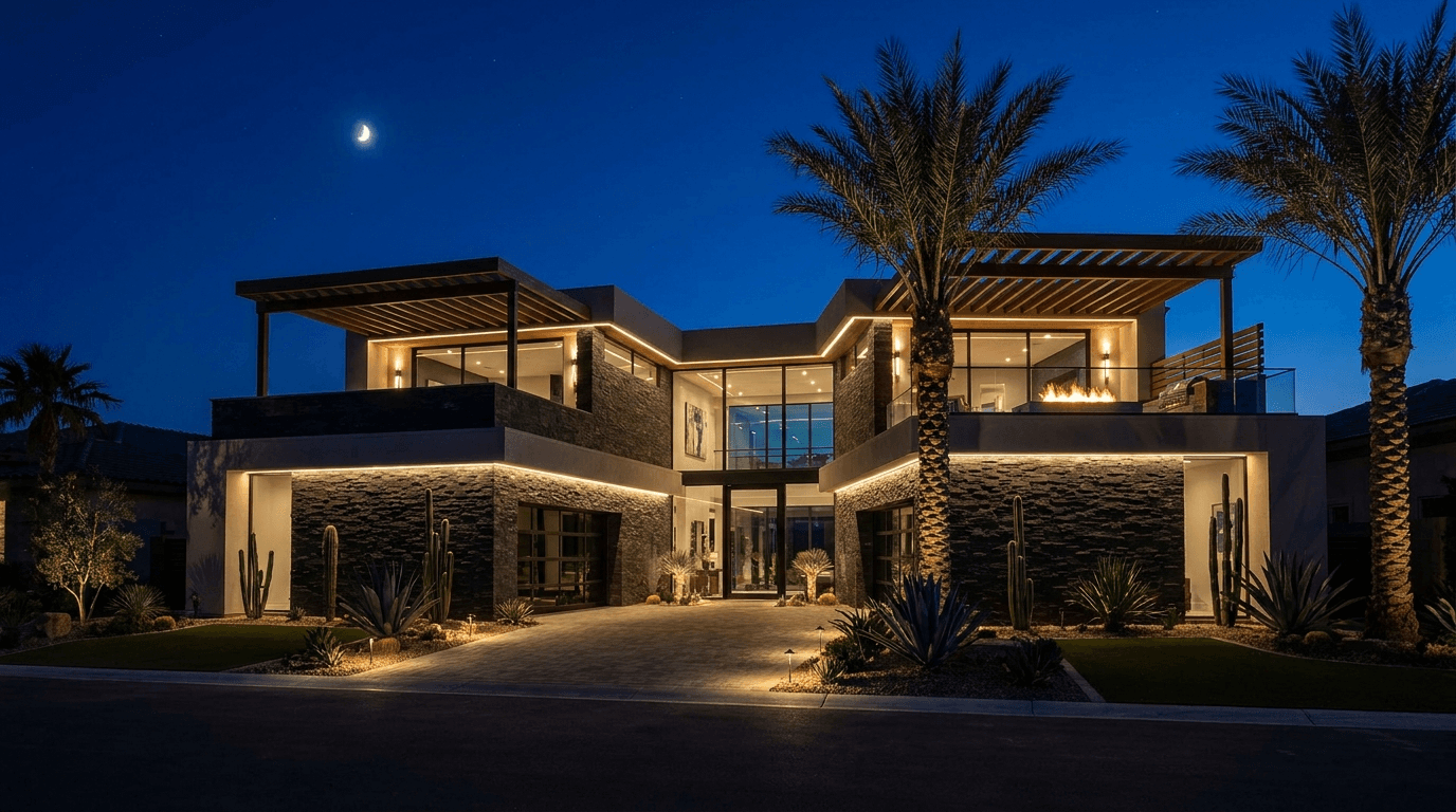 Illustrative Las Vegas home exterior at night